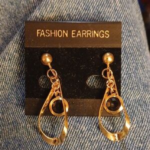Gold Fashion Earrings with Black Accents